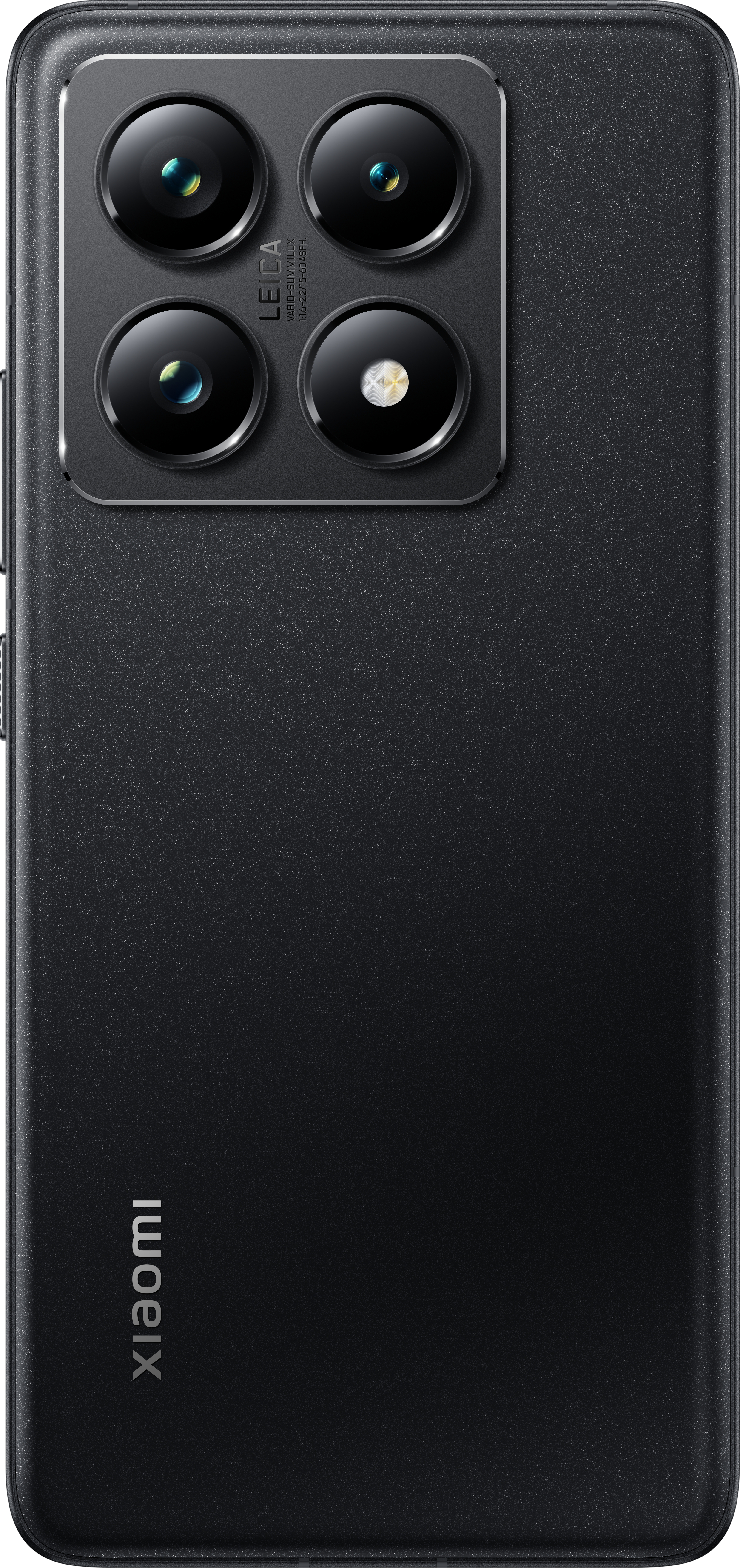 Schwarze Telefonrückseite mit vier Leica-Kameralinsen und Xiaomi-Logo.
