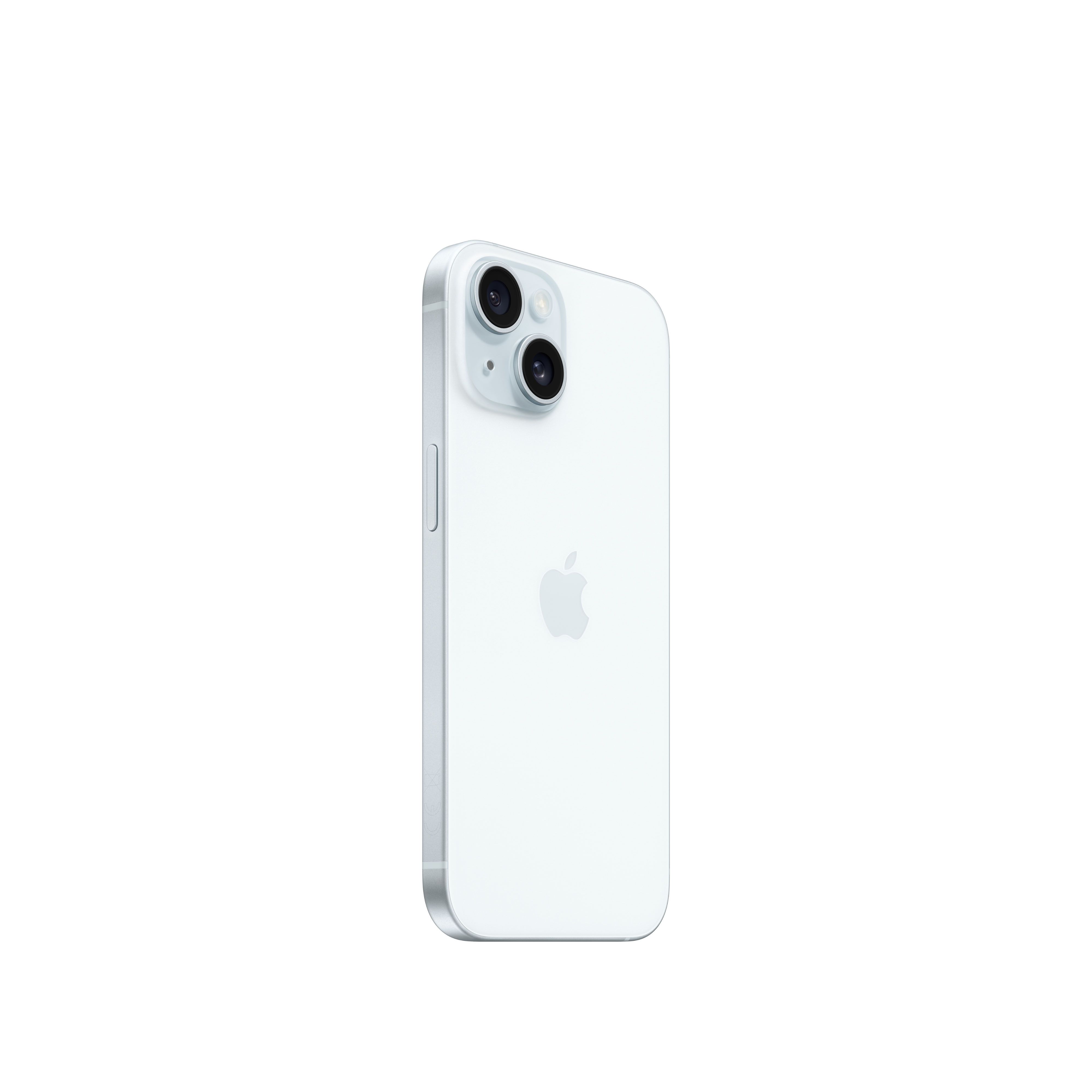 Weißes iPhone von hinten, mit Kamera und Apple-Logo, auf weißem Hintergrund.