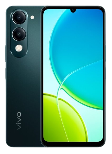 Grünes Smartphone mit Dreifachkamera und blaugrünem Display. Vivo-Logo sichtbar.