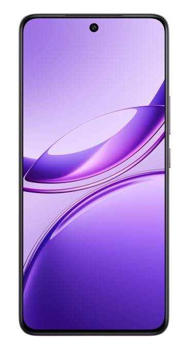 Smartphone mit lila Farbverlauf-Bildschirm. Die Kamera befindet sich oben mittig. Es hat einen schwarzen Rahmen.