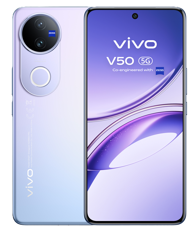 Ein Smartphone mit hellblauem Farbverlauf auf der Rückseite und einem Bildschirm mit Wellen.