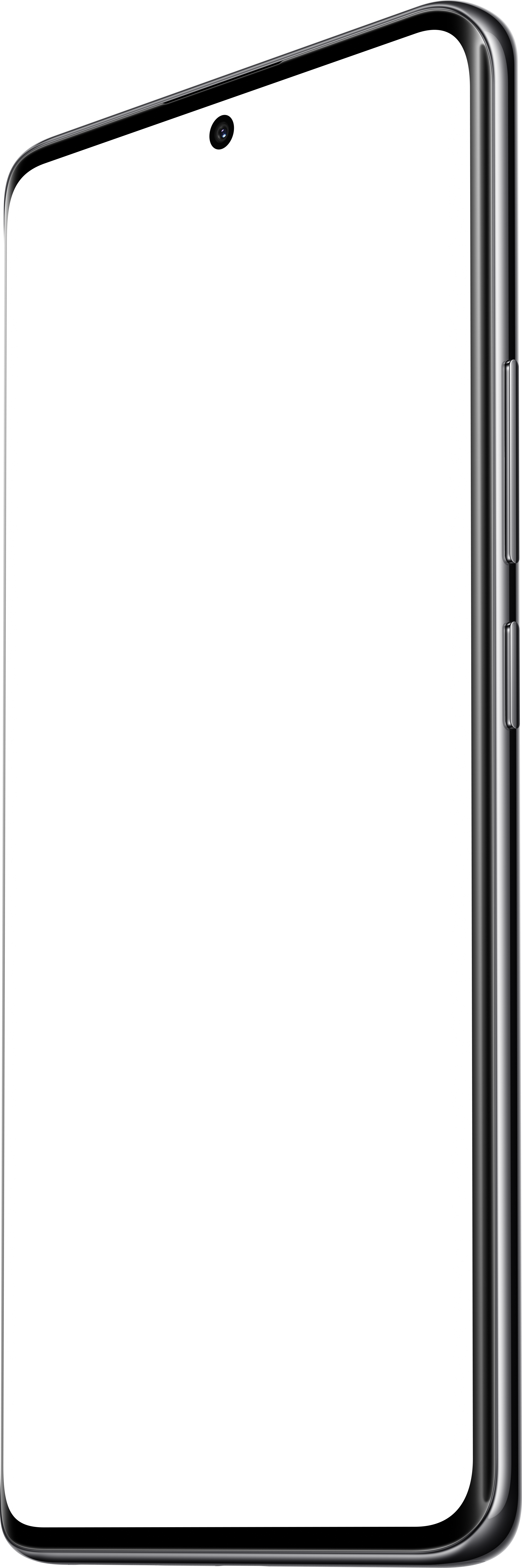Smartphone im Profil, zeigt die Seite mit Tasten und Kamera.