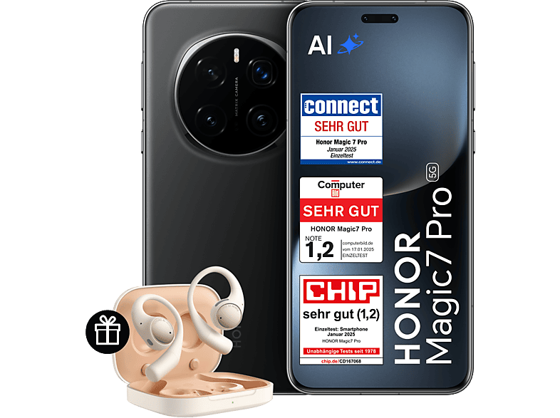 HONOR Magic7 Pro 5G inkl. Earbuds Open Gold, 512 GB, Schwarz, Dual SIM