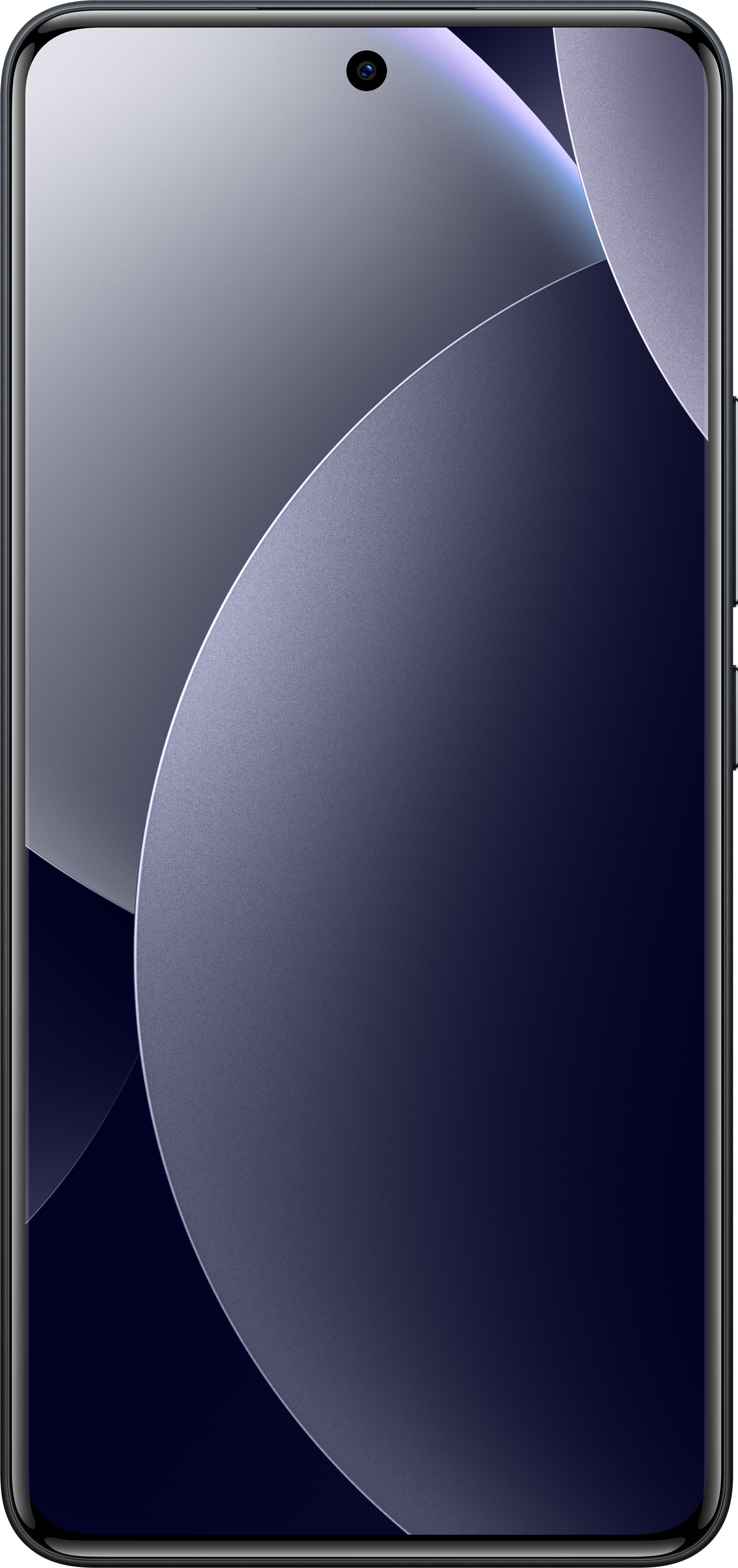Smartphone-Bildschirm mit dunkelblauem und grauem Farbverlauf. Oben ist eine Kamera zu sehen.