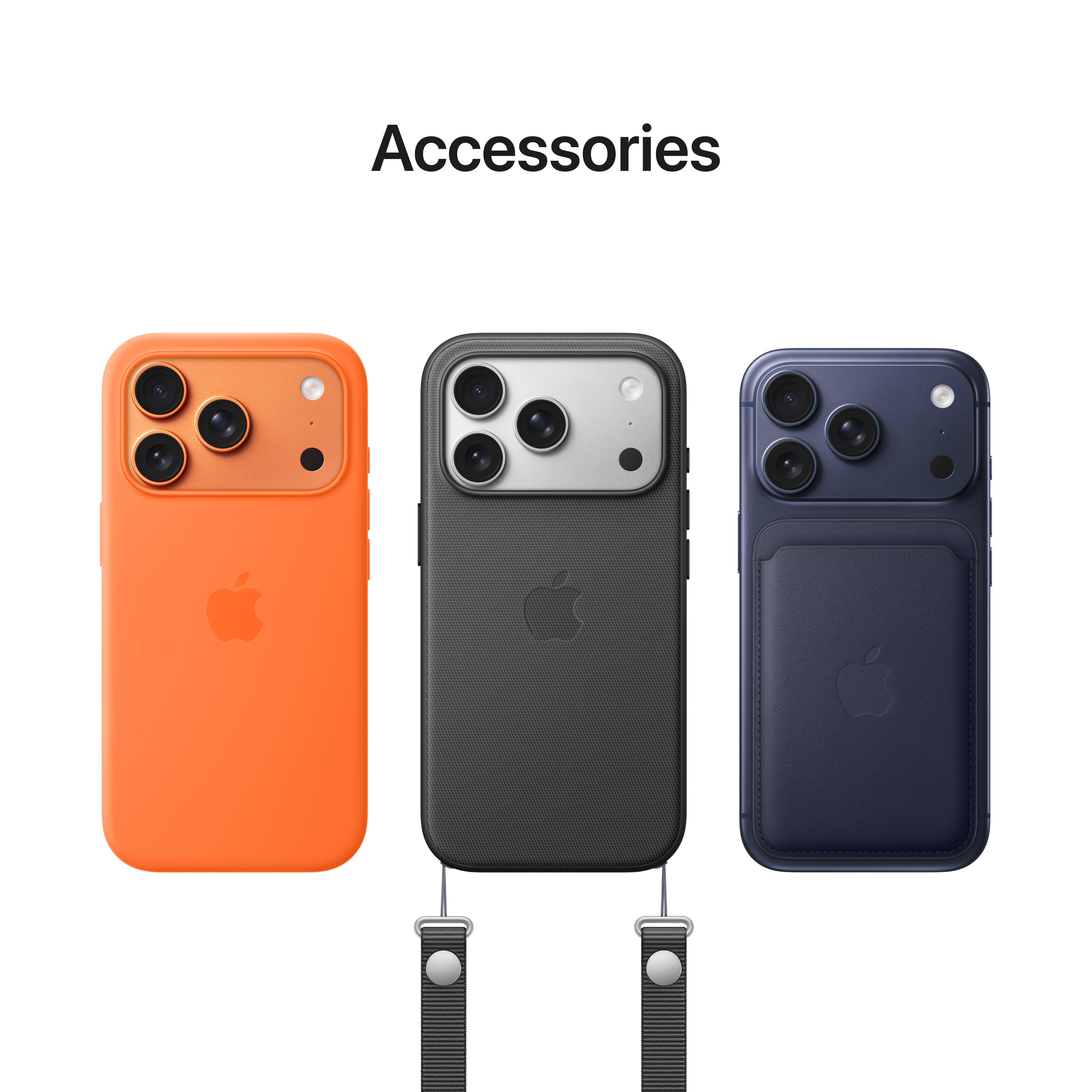 Drei iPhone-Hüllen: orange, schwarz und blau. Die schwarze hat Träger.