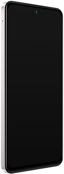 Telefon mit schwarzem Bildschirm, Seitenansicht auf Weiß.