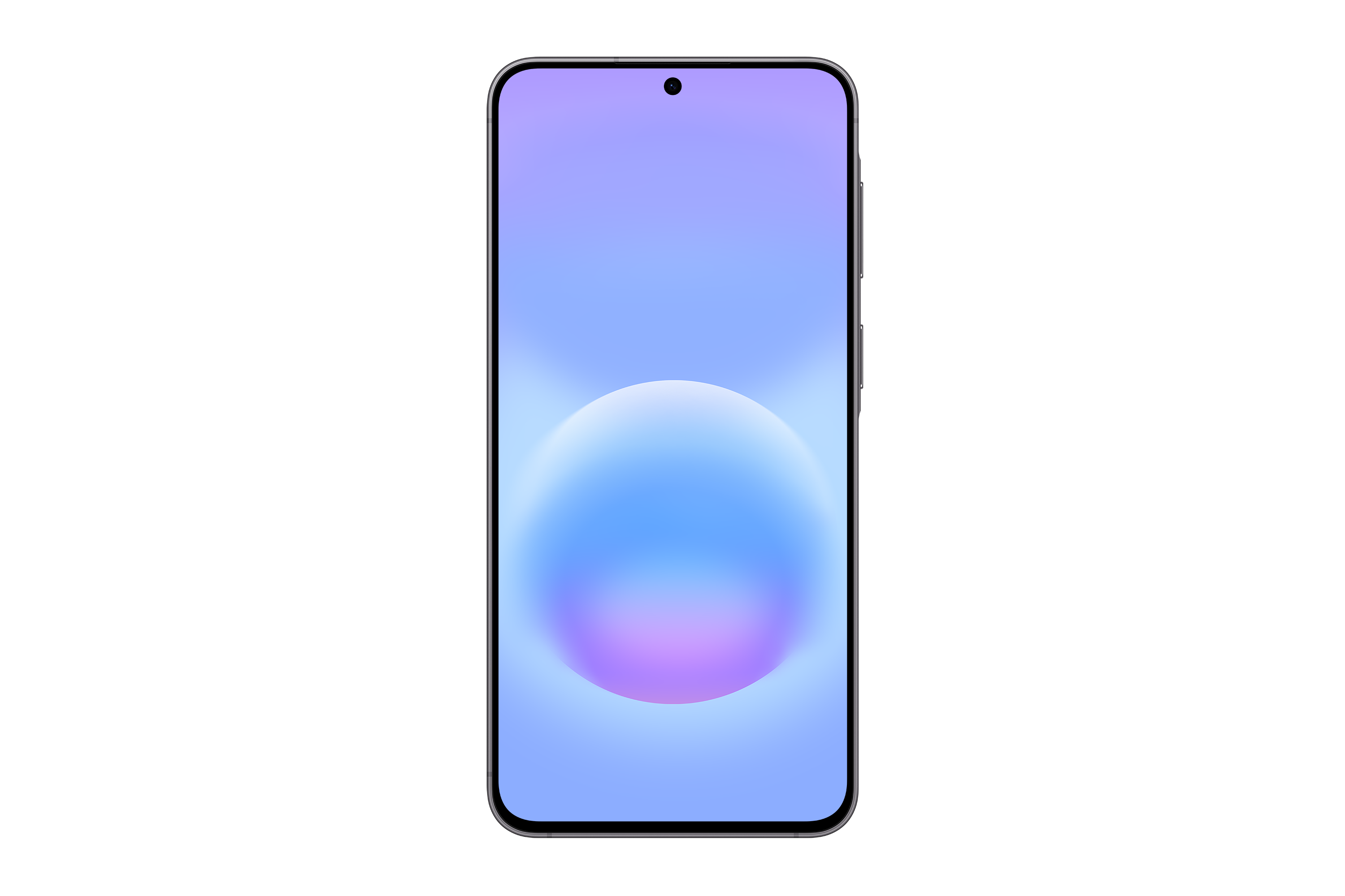 Ein Smartphone mit einem violett-blauen Hintergrund und einem schwebenden Kreis.