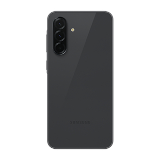Rückseite eines schwarzen Smartphones mit drei Kameras und Samsung-Logo.