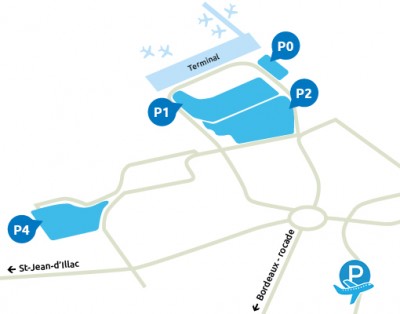 mapa aeropuerto de Burdeos con aparcamientos oficiales