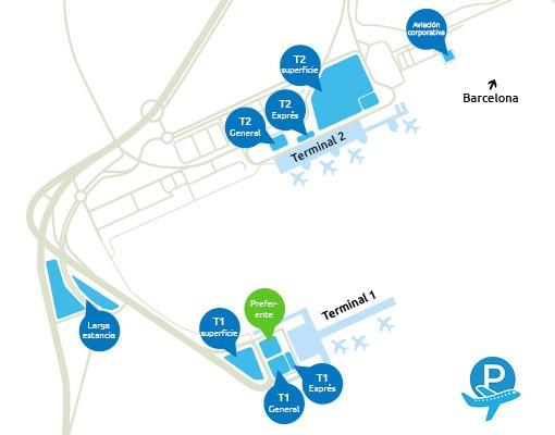 mapa del parking preferente en el aeropuerto de Barcelona