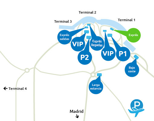mapa madrid aeropuerto T1 T2 T4, ubicacion parking express 