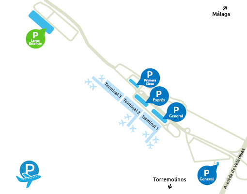 mapa con ubicación del parking larga estancia en Málaga Aeropuerto